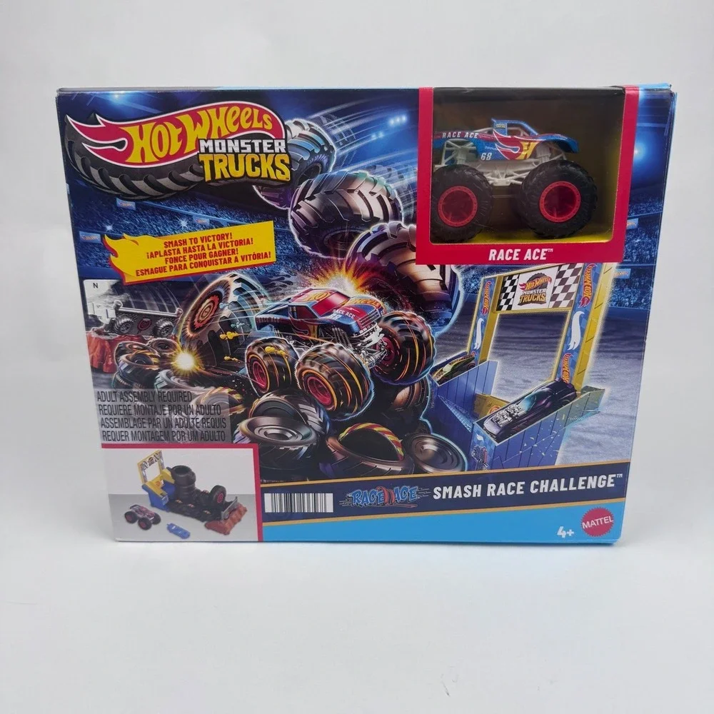 NEW Hot Wheels Monster Trucks Race Ace Smash Race Challenge